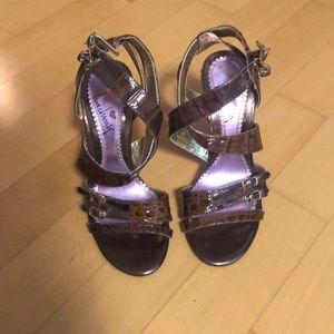 Faux alligator skin open toed heels